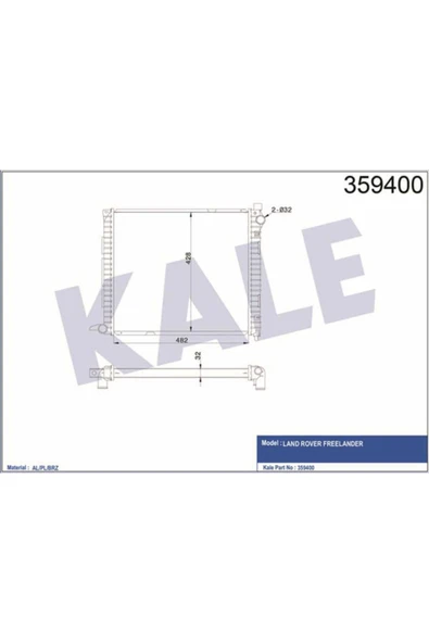 Kale 359400 OTO Radyatör  Su Radyatörü Freelander I 97- 2.0 Td Mt 482X428X32 ürün görseli 1