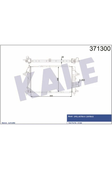 Kale 371300  Su Radyatörü Astra H 04- 1.3 Cdtı 1.7 Cdtı 1.9 Cdtı Zafira B 04- 1.7 Cdtı 600X369X26 ürün görseli 1