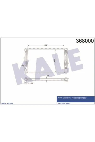 Kale 368000  Su Radyatörü Passat B5.5 00- 1.6I 1.8T 1.9 TDI 2.0I 2.0 16V At Ac A4 98- 1.6I 632X398X32 ürün görseli 1