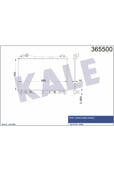 Kale 365500 OTO Radyatör  Radyatör Suzuki Grand Vitara I Al Pl Brz 450X698X16 ürün görseli 1