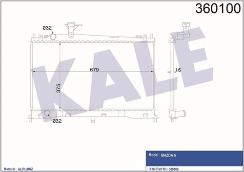 Kale 360100 OTO Radyatör  Radyatör Mazda 6 Gg Gy Al-Pl-Brz 375X678X16 ürün görseli 1