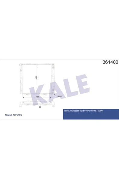 Kale 361400 OTO Radyatör  Su Radyatörü Mercedes W124 85-93 488X488X36 ürün görseli 1