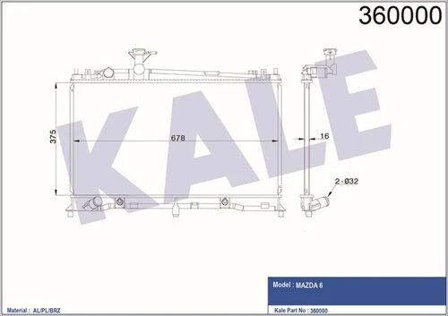 Kale 360000 OTO Radyatör  Radyatör Mazda 6 Gg Gy Al-Pl-Brz 375X678X16 ürün görseli 1