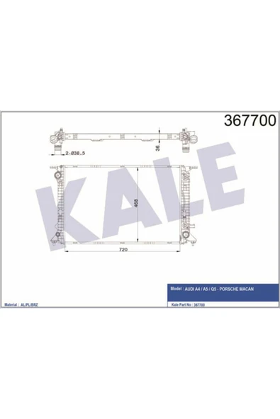 Kale 367700  Su Radyatörü A4 07- 2.7 TDI 3.0 TDI 3.0 Tfsı At Ac A5 07- At Ac Q5 08- 720X468X36 ürün görseli 1