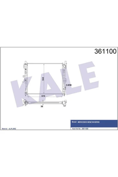 Kale 361100 OTO Radyatör  Su Radyatörü Mercedes M Serisi W163 00-05 Brazıng 610X548X36 ürün görseli 1
