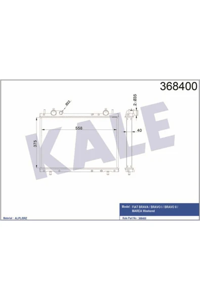 Kale 368400 OTO Radyatör  Su Radyatörü Marea 96- Brava 1.9 Jtd 95- Mt Ac Bravo I 95- 558X375X40 ürün görseli 1