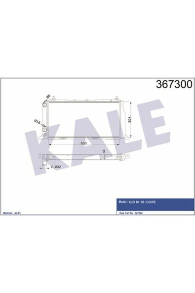 Kale 367300 OTO Radyatör  Su Radyatörü 80 86-95 1.6I 1.8I 2.0I Nac 600X304X42 ürün görseli 1
