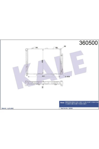 Kale 360500  Su Radyatörü Meredes E200E 200 Te 230E 230 Te 240E 240 Te 250E 280E 280 641X489X32 ürün görseli 1