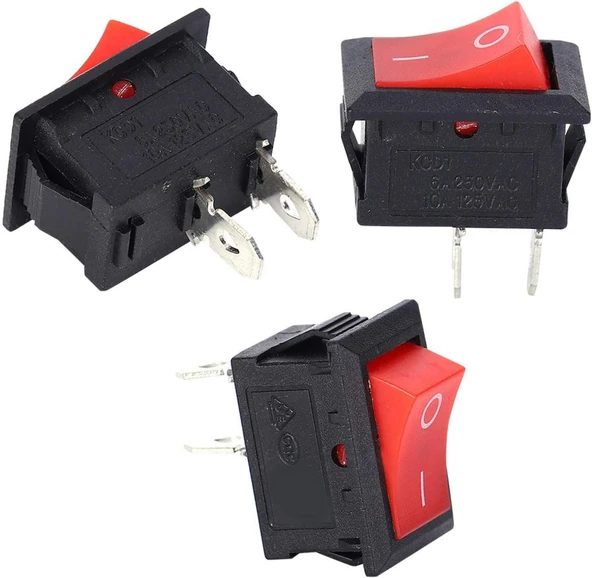 KCD1-101 Işıksız SPST 2Pin On-Off Mini Aç Kapa Anahtar Kırmızı 250V/6A - 200 Adet ürün görseli 1