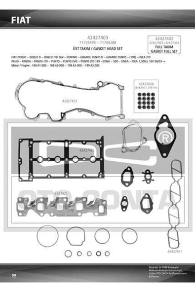 Otoconta 42427403  Motor Takım Conta Üst Palio Albea Linea Doblo Fiorino Idea Punto / Astra Corsa 1. ürün görseli 1