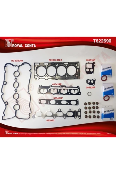 Royal T622690 Üst Takım Contası Keçeli Astra G H Vectra C 1.6 16v Z16xep ürün görseli 1