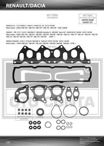Otoconta 40113003 OTO CONTA  MOTOR TAKIM CONTA ÜST R9 D R11 FLASH  R19 R21 ürün görseli 1