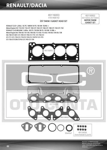 Otoconta 40116003 OTO CONTA  MOTOR TAKIM CONTA ÜST R9 R19 CLIO I CLIO II EX ürün görseli 1