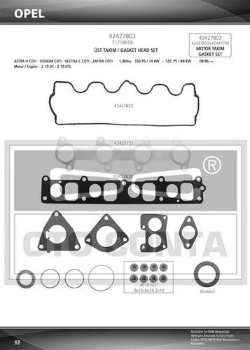 Otoconta 42427803S OTO CONTA  MOTOR TAKIM CONTA ÜST DOBLO ASTRA H VECTRA C ürün görseli 1