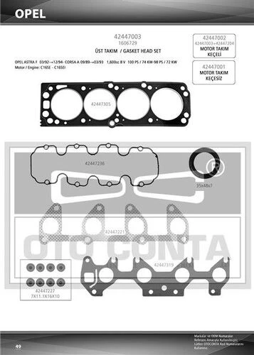 Otoconta 42447003 OTO CONTA  MOTOR TAKIM CONTA ÜST ASTRA F CORSA A 1.6 8V O ürün görseli 1