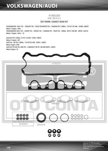 Otoconta 41405203 OTO CONTA  MOTOR TAKIM CONTA ÜST GOLF III PASSAT VENTO / ürün görseli 1