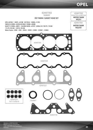 Otoconta 42447703 Oto Conta  Üst Takım Conta Keçeli 20 8v Vectra A 1606619 ürün görseli 1