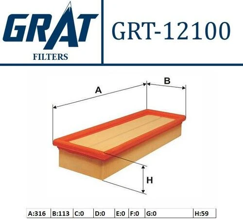 Grat 12100  Hava Filtresi 206 207 307 308 Partner / C3 C4 Berlingo 1.6 HDI ürün görseli 1