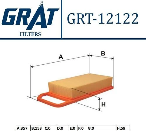 Grat 12122  Hava Filtresı 407 / C5 C6 1.8 16V 2.0 2.2 3.0 V6 3.0 16V ürün görseli 1