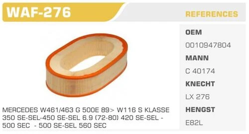 Winkel WAF -276  HAVA FİLTRESİ MERCEDES S KLASSE W126 560 SE ürün görseli 1
