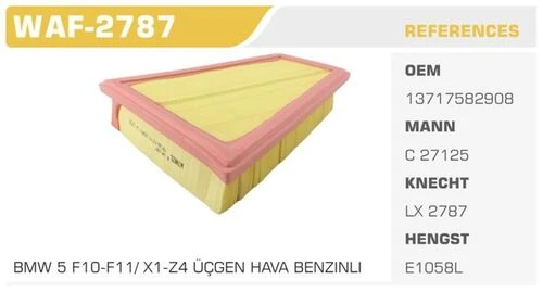 Winkel WAF -2787  HAVA FİLTRESİ BMW 5 11- BMW Z4 BMW X1 520i ürün görseli 1