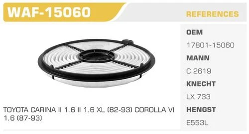 Winkel WAF Wınkel Waf-15060 Hava Filtresi Corolla Uyumlu Ae100 Ae92 88- ürün görseli 1