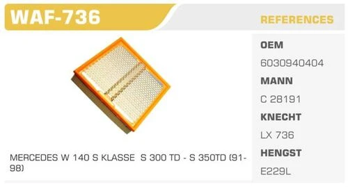 Winkel WAF -736  HAVA FİLTRESİ MERCEDES S CLASS W140 S350 TD ürün görseli 1