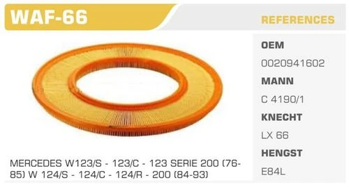 Winkel WAF -66  HAVA FİLTRESİ MERCEDES W123 80-85 W124 85-90 ürün görseli 1