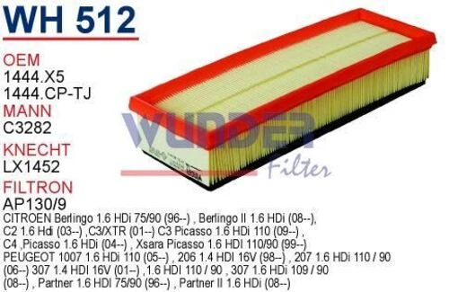 Wunder WH512 HAVA FİLTRESİ - PEUGEOT 207 - 307 - 308 - PARTNER 1. ürün görseli 1
