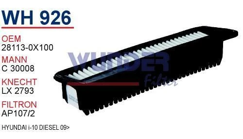 Wunder WH926 HAVA FİLTRESİ - HYUNDAİ İ-10 DİZEL 09- ürün görseli 1