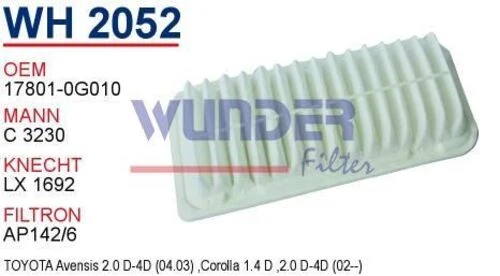 Wunder WH2052 HAVA FİLTRESİ - TOYOTA Corolla Uyumlu - AVENSiS D4D DiESEL ürün görseli 1