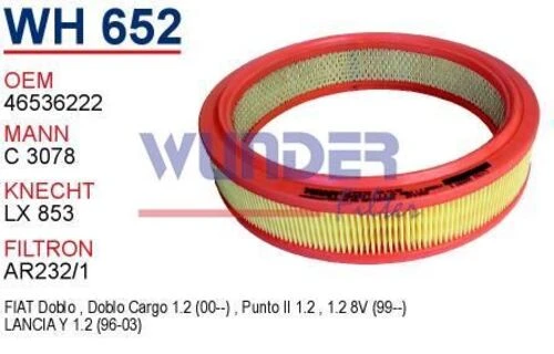 Wunder WH652 HAVA FİLTRESİ - FiAT PUNTO II 1.2 99- DOBLO 1.2 BENZ ürün görseli 1