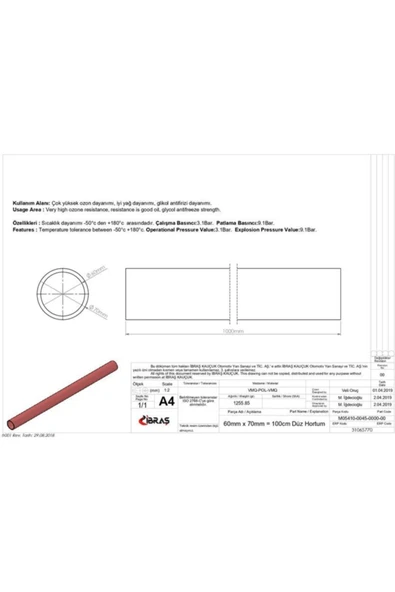 Ibras 65770  Düz Hortum 60mm Kırmızı Silikon 3 Kat Polyesyerlı ürün görseli 1