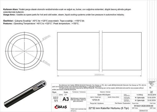 Ibras 66133  Kalorifer Hortumu 22Mm32Mm 7-18 Inc 1 Metre Epdm-Epdm ürün görseli 1