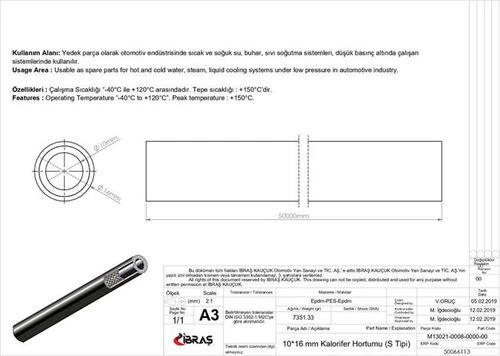 Ibras 66113  Kalorifer Hortumu 10Mm X 16Mm 3-8 Inc 1 Metre Epdm-Epdm ürün görseli 1