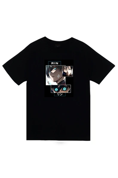 fame-stoned Blue Lock, Rin İtoshi Anime Baskılı Unisex %100 Pamuk Siyah T-shirt ürün görseli 1