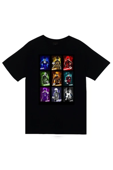 fame-stoned Blue Lock Anime Baskılı Unisex %100 Pamuk Siyah T-shirt ürün görseli 1