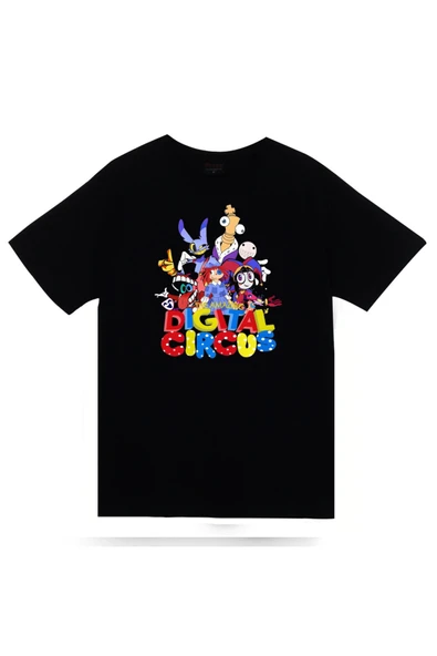fame-stoned The Amazing Digital Circus Baskılı %100 Pamuk Unisex Siyah T-shirt ürün görseli 1