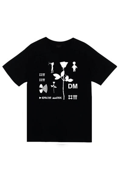 fame-stoned Depeche Mode Baskılı Unisex %100 Pamuk Siyah T-shirt ürün görseli 1