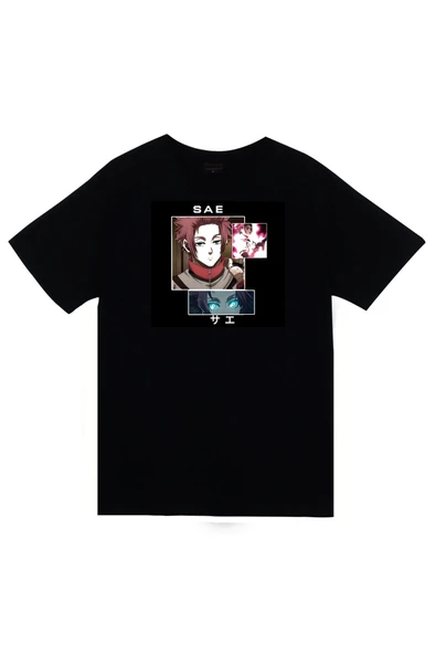 fame-stoned Blue Lock, Itoshi Sae Anime Baskılı Unisex %100 Pamuk Siyah T-shirt ürün görseli 1
