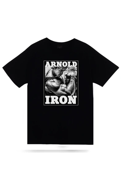 fame-stoned Gym, Fitness, Vucüt Geliştirme, Arnold Schwarzenegger Baskılı Unisex %100 Pamuk Siyah T-shirt ürün görseli 1