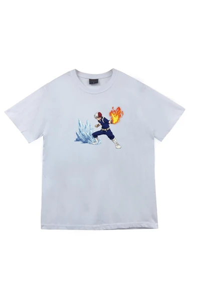 fame-stoned My Hero Academia Shoto Todoroki Anime Baskılı Unisex %100 Pamuk Beyaz T-shirt ürün görseli 1