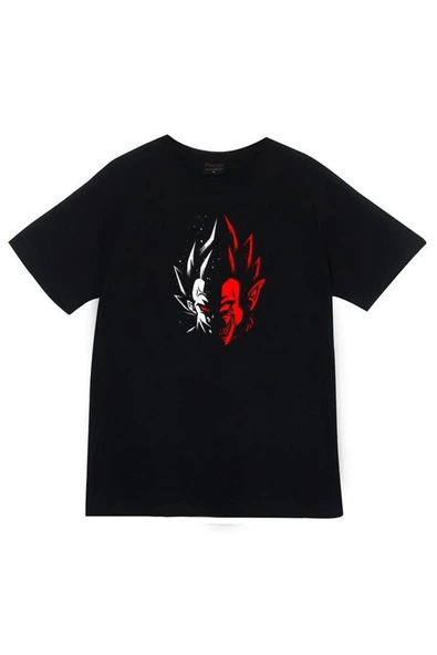 fame-stoned Dragonball Z Anime Baskılı Unisex %100 Pamuk Siyah T-shirt ürün görseli 1