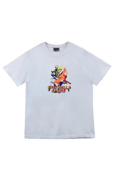 fame-stoned Naruto Anime Baskılı Unisex %100 Pamuk Beyaz T-shirt ürün görseli 1