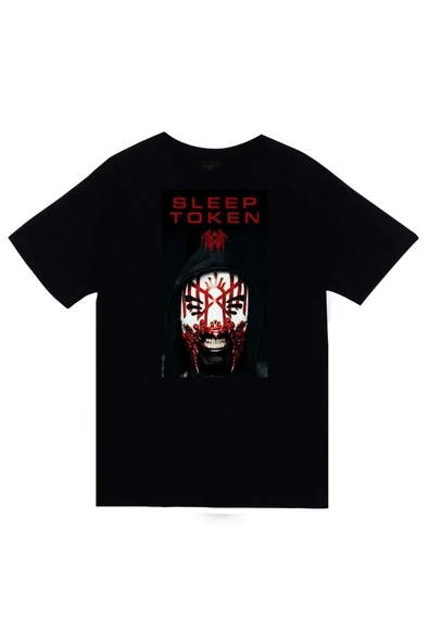 fame-stoned Sleep Token Müzik Grubu Baskılı Unisex %100 Pamuk Siyah T-shirt ürün görseli 1
