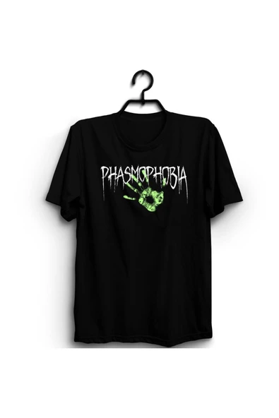 fame-stoned Phasmophobia Baskılı Unisex %100 Pamuk Siyah T-shirt ürün görseli 1