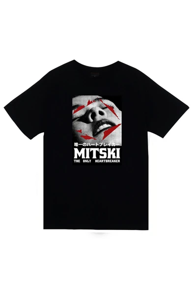 fame-stoned Mitski Baskılı Unisex %100 Pamuk Siyah T-shirt ürün görseli 1