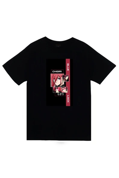 fame-stoned Blue Lock Chigiri Hyoma Anime Baskılı Unisex %100 Pamuk Siyah T-shirt ürün görseli 1