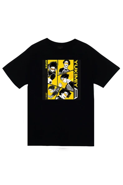 fame-stoned Blue Lock Yukimiya Kenyu Anime Baskılı Unisex %100 Pamuk Siyah T-shirt ürün görseli 1
