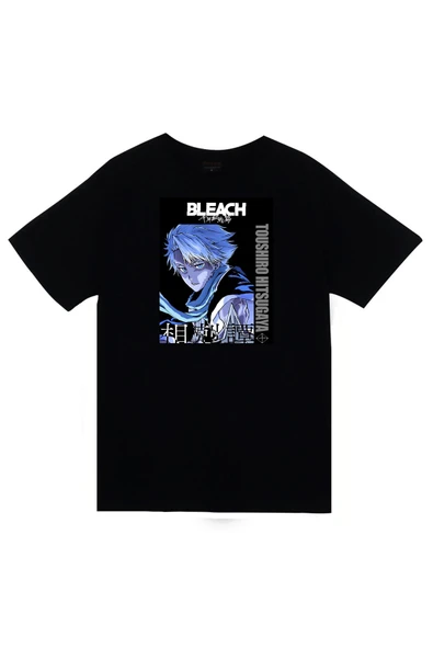 fame-stoned Bleach Tōshirō Hitsugaya Anime Baskılı Unisex %100 Pamuk Siyah T-shirt ürün görseli 1